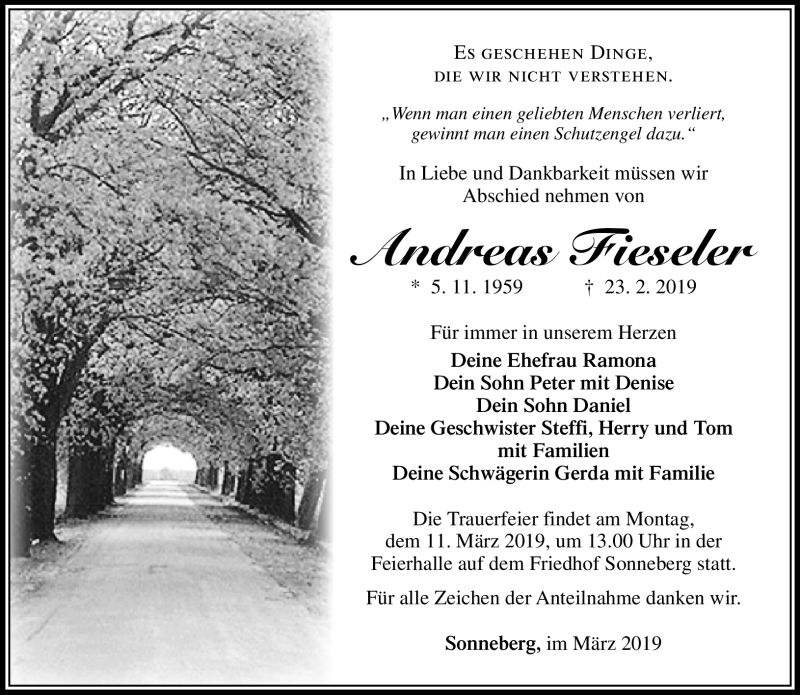  Traueranzeige für Andreas Fieseler vom 06.03.2019 aus Südthüringer Presse