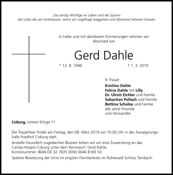 Traueranzeige von Gerd Dahle von Neue Presse Coburg