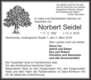 Traueranzeige von Norbert Seidel von Frankenpost