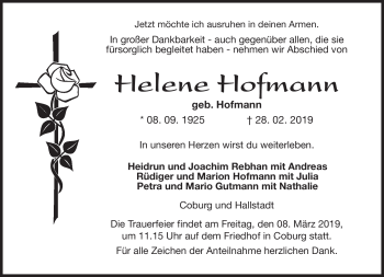 Traueranzeige von Helene Hofmann von Neue Presse Coburg