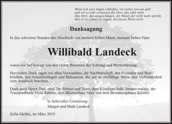 Traueranzeige von Willibald Landeck von Südthüringer Presse