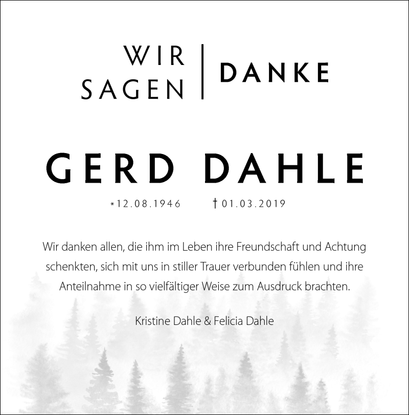 Traueranzeige für Gerd Dahle vom 30.03.2019 aus Neue Presse Coburg