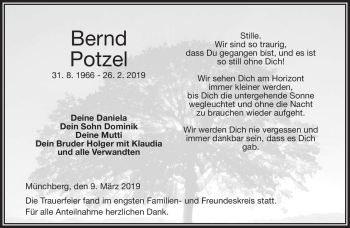 Traueranzeige von Bernd Potzel von Frankenpost