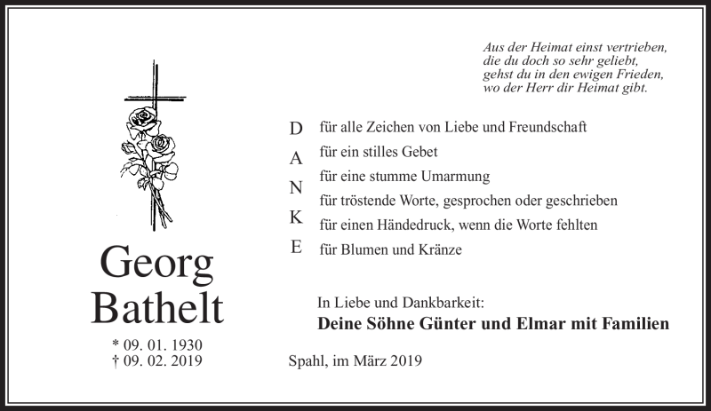  Traueranzeige für Georg Bathelt vom 23.03.2019 aus Südthüringer Presse