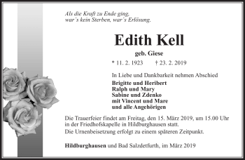 Traueranzeige von Edith Kell von Südthüringer Presse