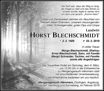 Traueranzeige von Horst Blechschmidt von Südthüringer Presse