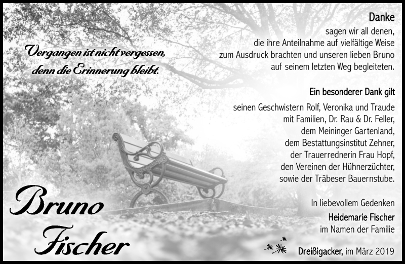  Traueranzeige für Bruno Fischer vom 09.03.2019 aus Südthüringer Presse