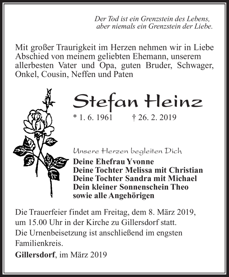  Traueranzeige für Stefan Heinz vom 06.03.2019 aus Südthüringer Presse