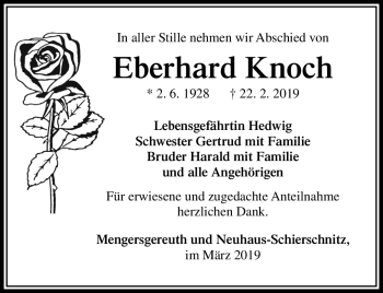 Traueranzeige von Eberhard Knochf von Südthüringer Presse