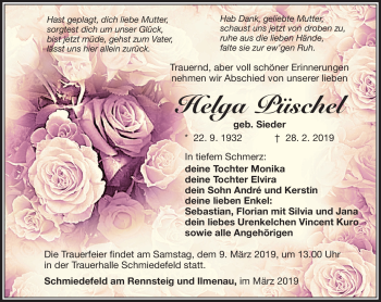 Traueranzeige von Helga Püschel von Südthüringer Presse