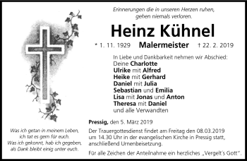 Traueranzeige von Heinz Kühnel von Neue Presse Coburg