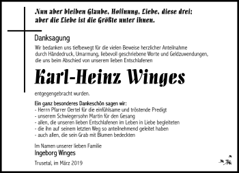 Traueranzeige von Karl-Heinz Winges von Südthüringer Presse