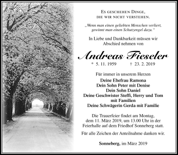 Traueranzeige von Andreas Fieseler von Südthüringer Presse