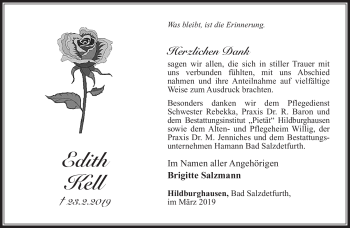 Traueranzeige von Edith Kell von Südthüringer Presse