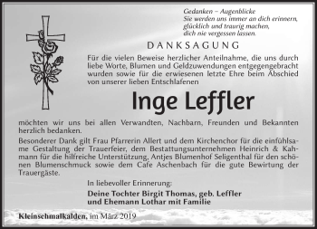 Traueranzeige von Inge Leffler von Südthüringer Presse