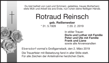 Traueranzeige von Rotraud Reinisch von Neue Presse Coburg