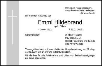 Traueranzeige von Emmi Hildebrand von Neue Presse Coburg