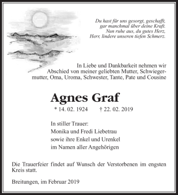 Traueranzeige von Agnes Graf von Südthüringer Presse