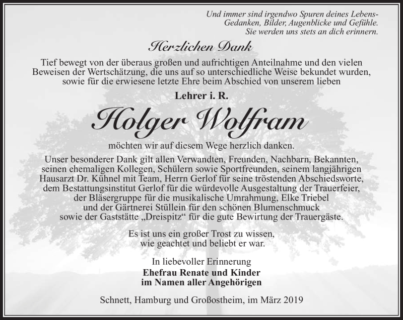  Traueranzeige für Holger Wolfram vom 09.03.2019 aus Südthüringer Presse