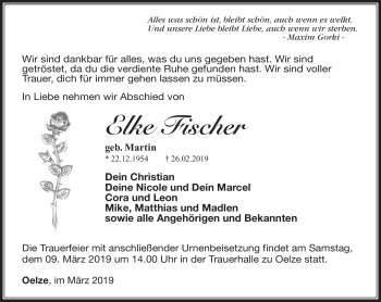 Traueranzeige von Elke Fischer von Südthüringer Presse