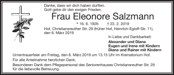 Traueranzeige von Eleonore Salzmann von Frankenpost