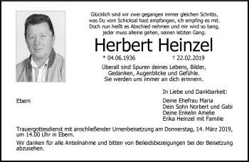 Traueranzeige von Herbert Heinzel von Neue Presse Coburg