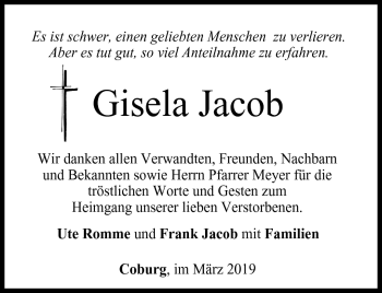 Traueranzeige von Gisela Jacob von Neue Presse Coburg