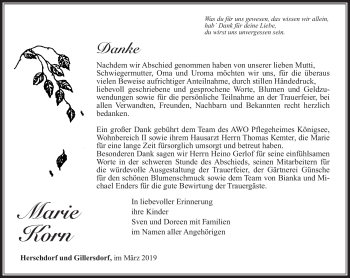 Traueranzeige von Marie Korn von Südthüringer Presse