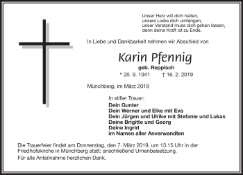 Traueranzeige von Karin Pfennig von Frankenpost