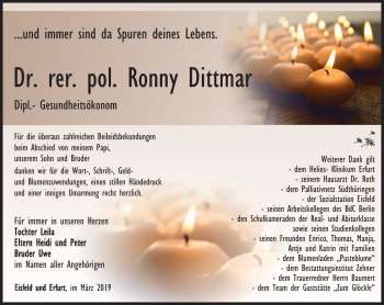 Traueranzeige von Dr. Ronny Dittmar von Südthüringer Presse