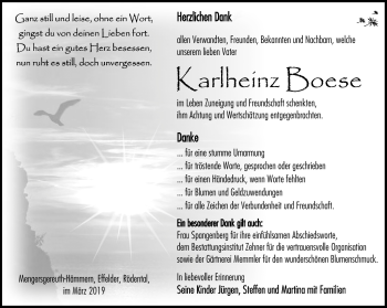 Traueranzeige von Karlheinz Boese von Südthüringer Presse