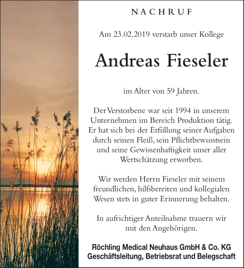  Traueranzeige für Andreas Fieseler vom 09.03.2019 aus Südthüringer Presse