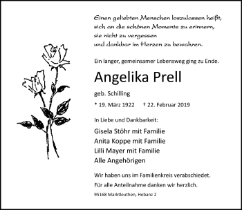 Traueranzeige von Angelika Prell von Frankenpost