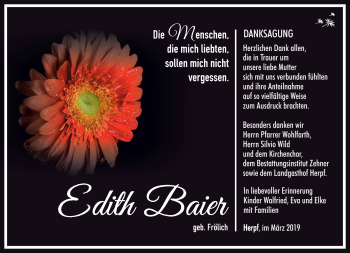 Traueranzeige von Edith Baier von Südthüringer Presse