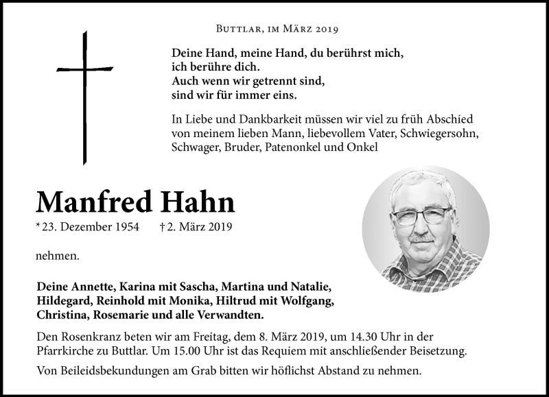  Traueranzeige für Manfred Hahn vom 06.03.2019 aus Südthüringer Presse