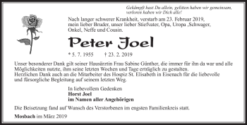 Traueranzeige von Peter Joel von Südthüringer Presse
