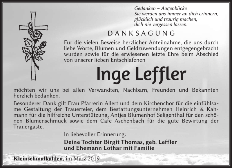  Traueranzeige für Inge Leffler vom 06.03.2019 aus Südthüringer Presse