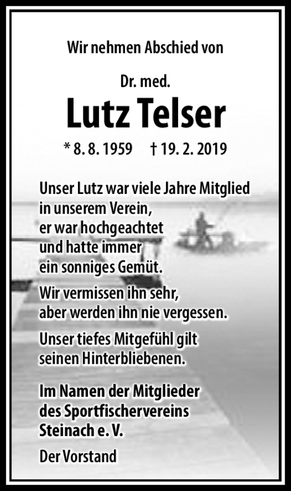  Traueranzeige für Lutz Telser vom 16.03.2019 aus Südthüringer Presse