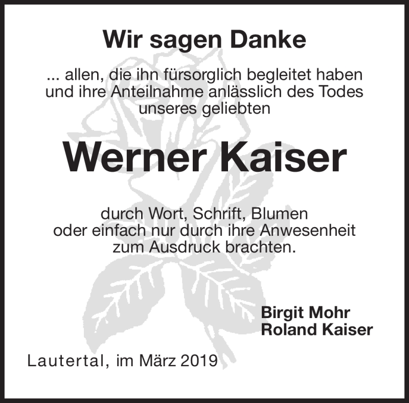  Traueranzeige für Werner Kaiser vom 09.03.2019 aus Neue Presse Coburg