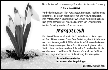 Traueranzeige von Margot Leyh von Südthüringer Presse