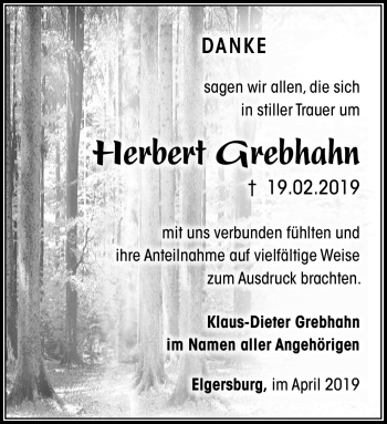 Traueranzeige von Herbert Grebhahn von Südthüringer Presse
