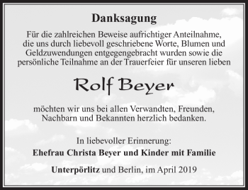 Traueranzeige von Rolf Beyer von Südthüringer Presse