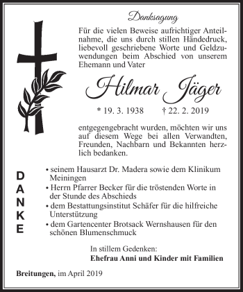 Traueranzeige von Hilmar Jäger von Südthüringer Presse