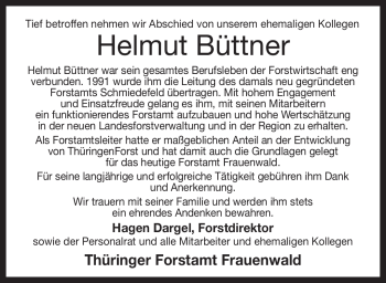 Traueranzeige von Helmut Büttner von Südthüringer Presse