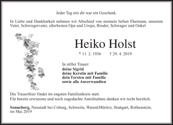 Traueranzeige von Heiko Holst von Südthüringer Presse
