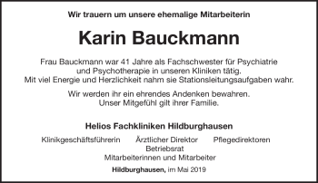 Traueranzeige von Karin Bauckmann von Südthüringer Presse