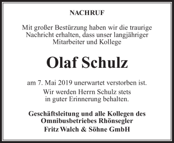 Traueranzeige von Olaf Schulz von Südthüringer Presse