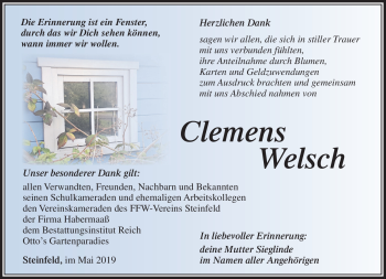 Traueranzeige von Clemens Welsch von Südthüringer Presse