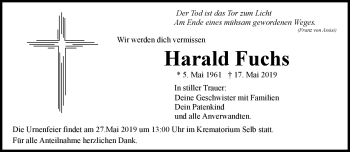 Traueranzeige von Harald Fuchs von Frankenpost