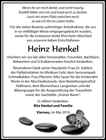 Traueranzeige von Heinz Henkel von Südthüringer Presse